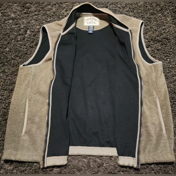 CUTTER AND BUCK Wool Zip up Khaki Men's Vest Zip up closure 2 slip pockets EUC - Picture 2 of 7